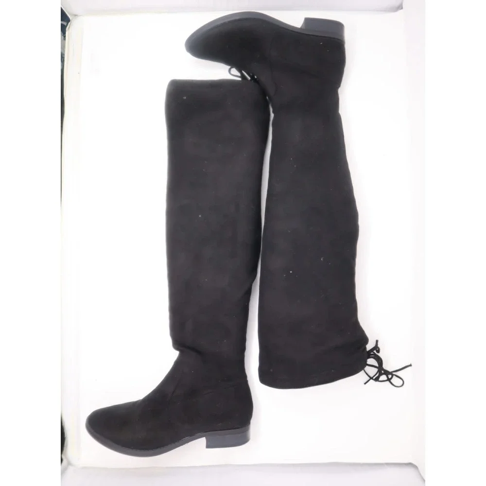 Black Over The Knee Boots 7 Charlotte Russe Womens Faux Suede Tie Back Fall Work